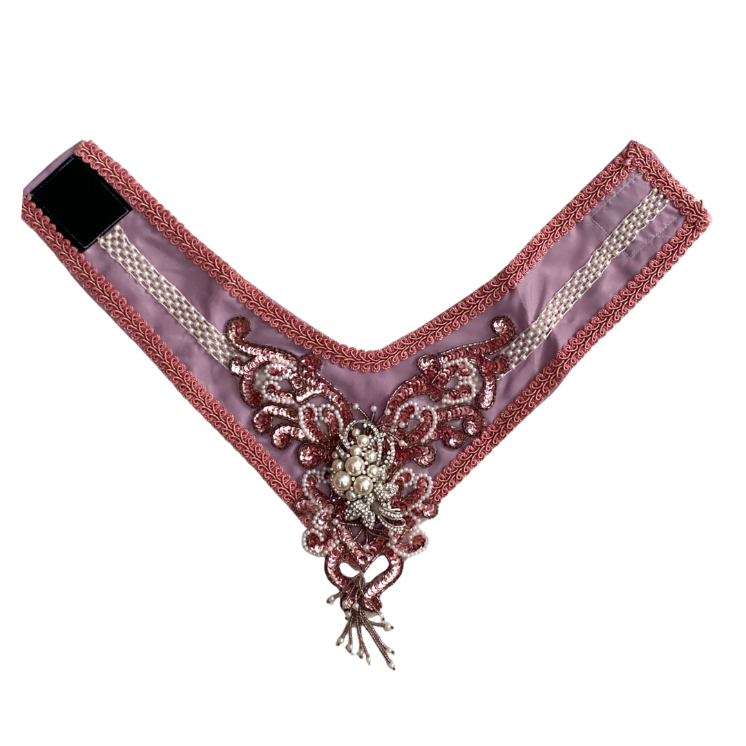 open Decorative collar with intricate beading and embroidery on a white background