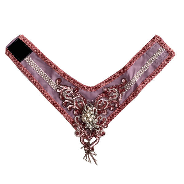 open Decorative collar with intricate beading and embroidery on a white background