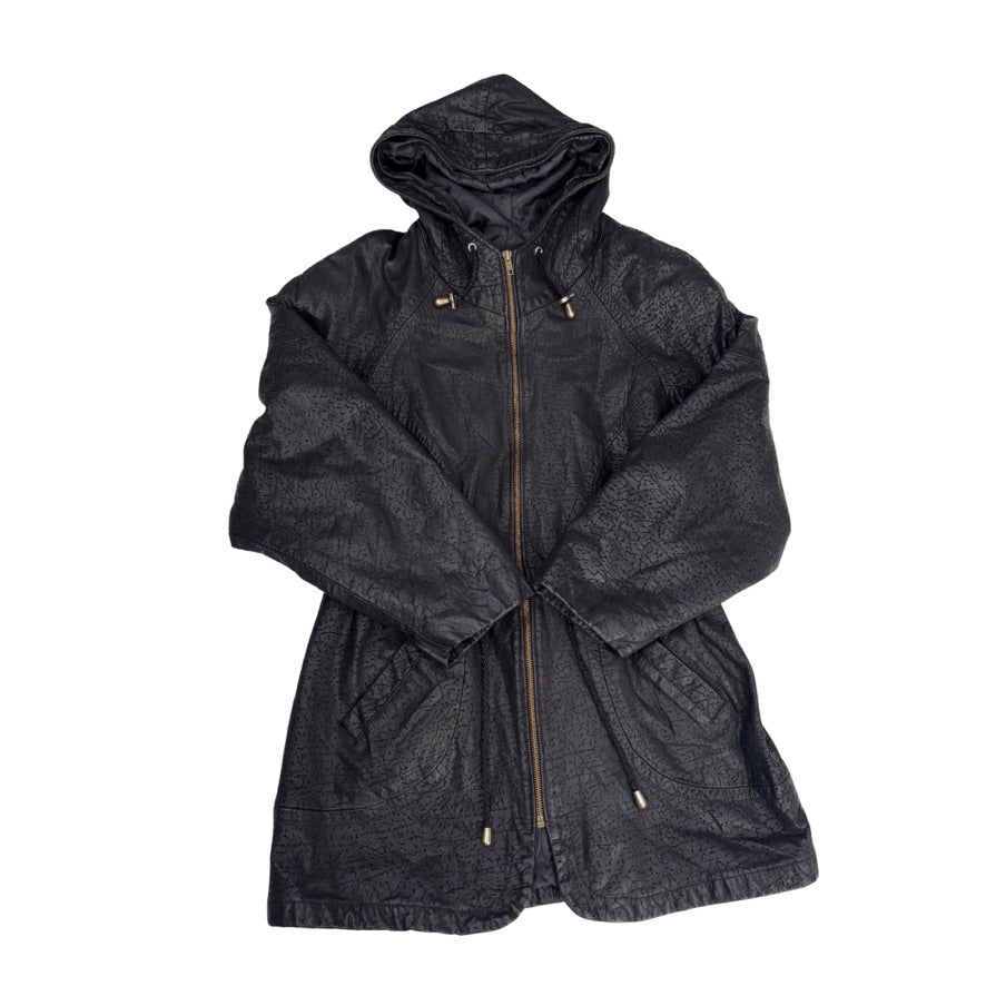 Black gray hooded jacket on a white background