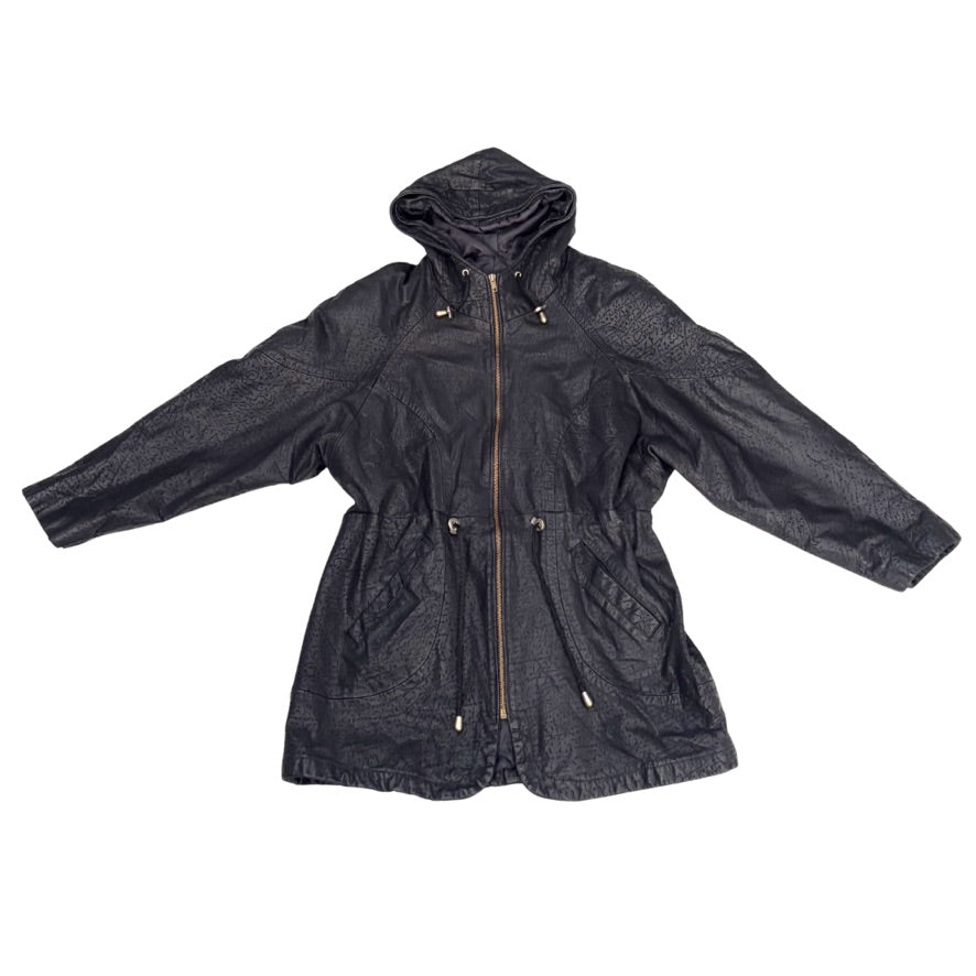 Dark gray hooded jacket on a white background