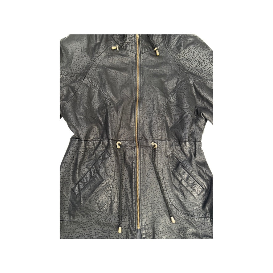 Black raincoat with gold zippers on a white background