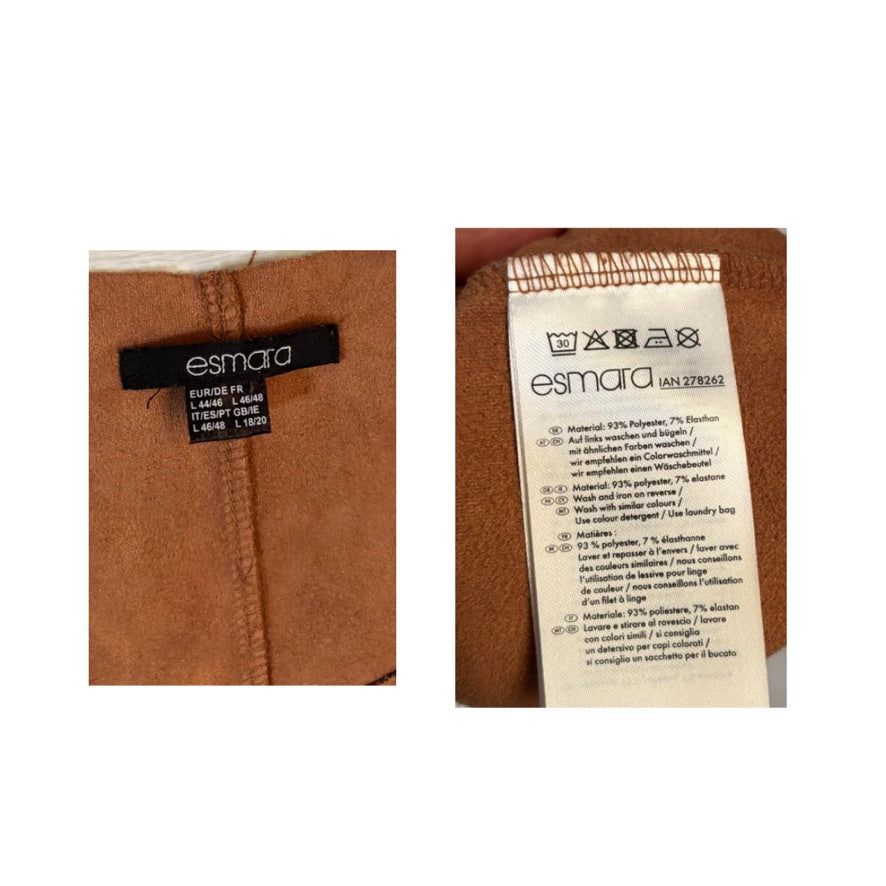 Esmara label on brown fabric with care instructions.