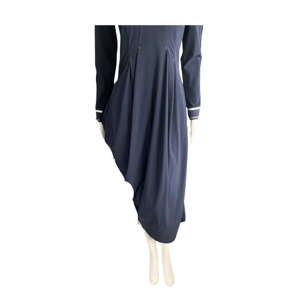 High-Tech Draped Asymmetric Midi Dress Navy SIZE 12 - New