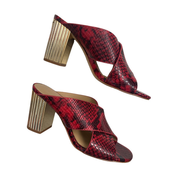 MICHAEL KORS Porter Mules Snakeskin Red Gold SIZE 36 - New