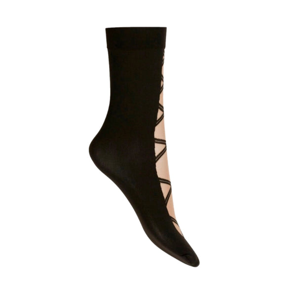 Sheer Lace-up Pattern Ankle Sock Wolford Black