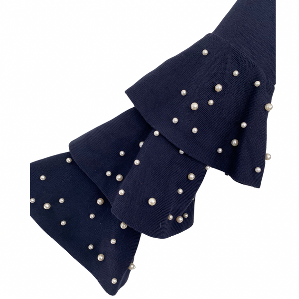 Embellished Frill Sleeve Knit Navy SIZE M