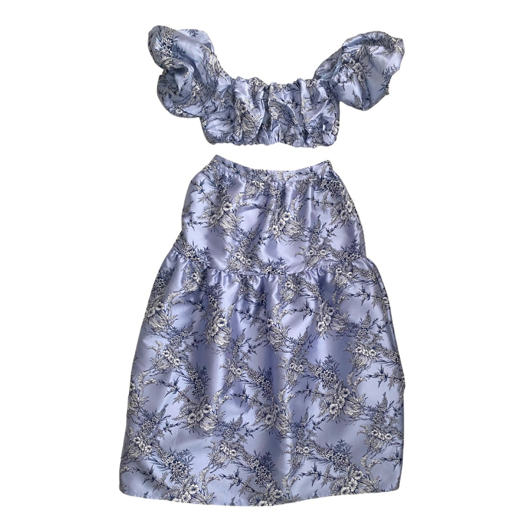 ASOS Floral Jacquard Crop Top & Midi Skirt Co-ord Blue SIZE 8 - New