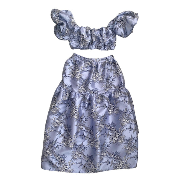 ASOS Floral Jacquard Crop Top & Midi Skirt Co-ord Blue SIZE 8 - New