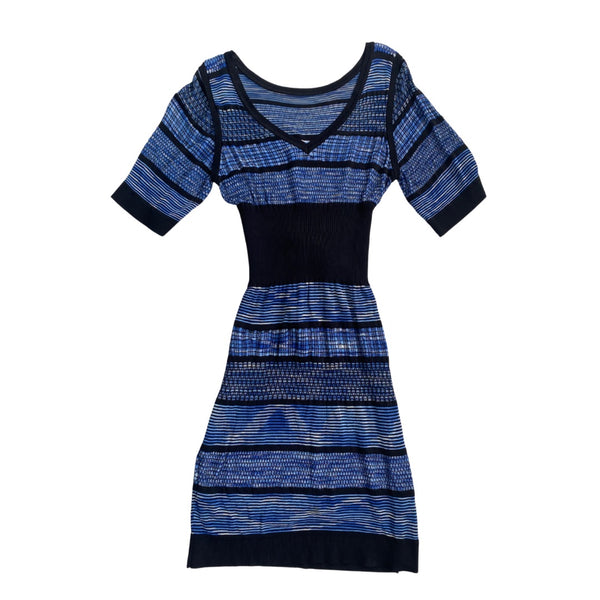 Karen Millen Fine Knit Stripe Dress Blue SIZE 8 - Preloved