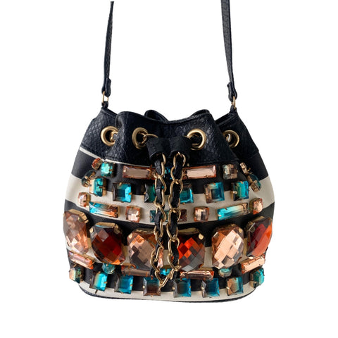Aldo Bejewelled Bucket Bag Black Multicolour - Preloved