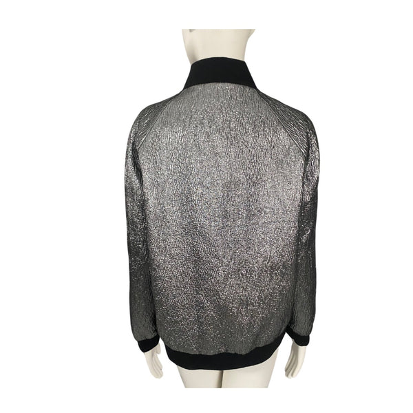Lurex Oversized Bomber Jacket Metallic Grey SIZE 8 - New