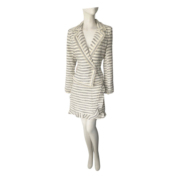 Stripe Tweed Tailored Skirt Suit Cream Multi SIZE M