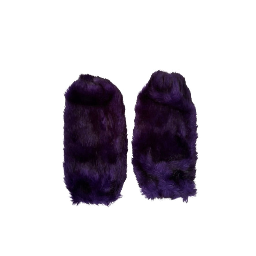 Pair of purple fuzzy cuffs on a white background