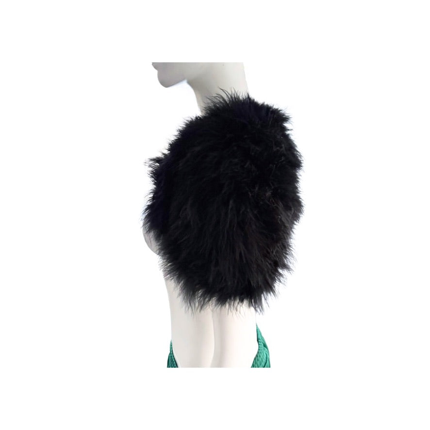 Black fur stole on a mannequin against a white background