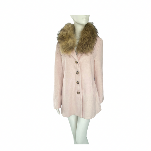 Faux Fur Collar swing Coat Pink SIZE 14 - New