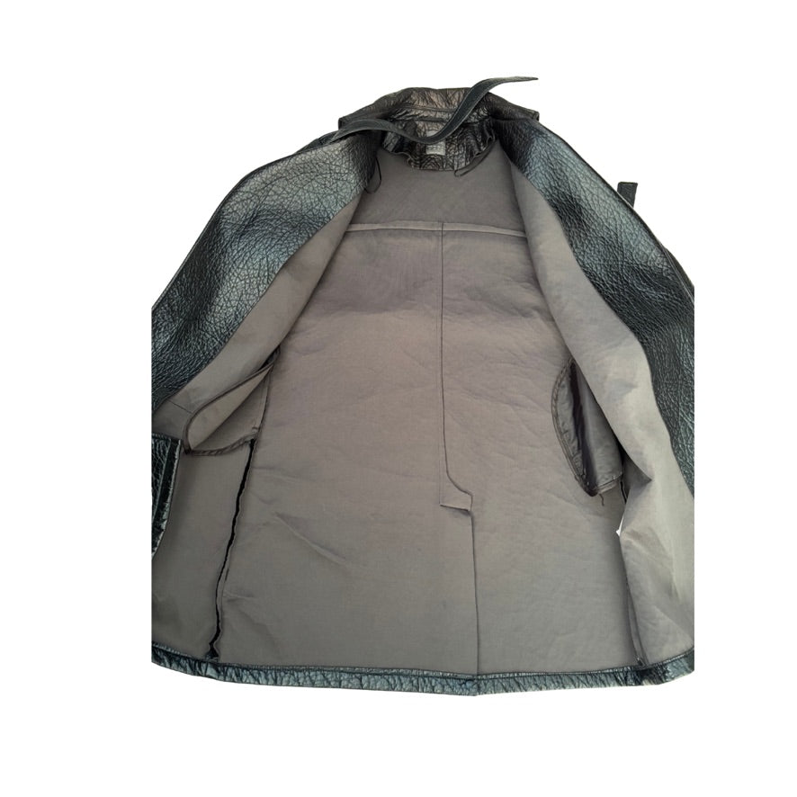 Black coat with textured lining on a white background