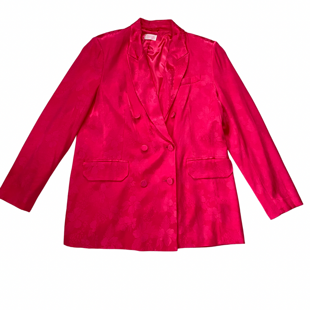 Bright pink floral jacquard double-breasted blazer with tonal buttons Bright pink floral jacquard double-breasted blazer with tonal buttons.