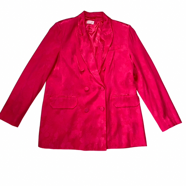 Bright pink floral jacquard double-breasted blazer with tonal buttons Bright pink floral jacquard double-breasted blazer with tonal buttons.