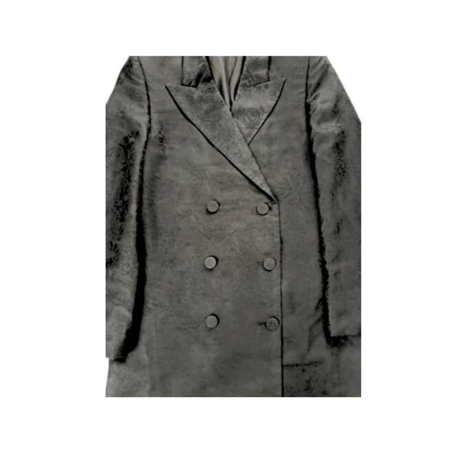black overcoat with double-breasted buttons on a white background