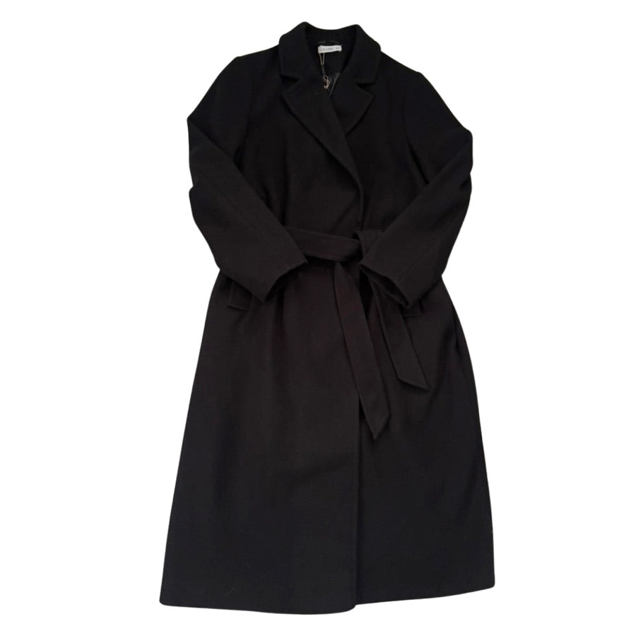 Black coat with a belt on a white background