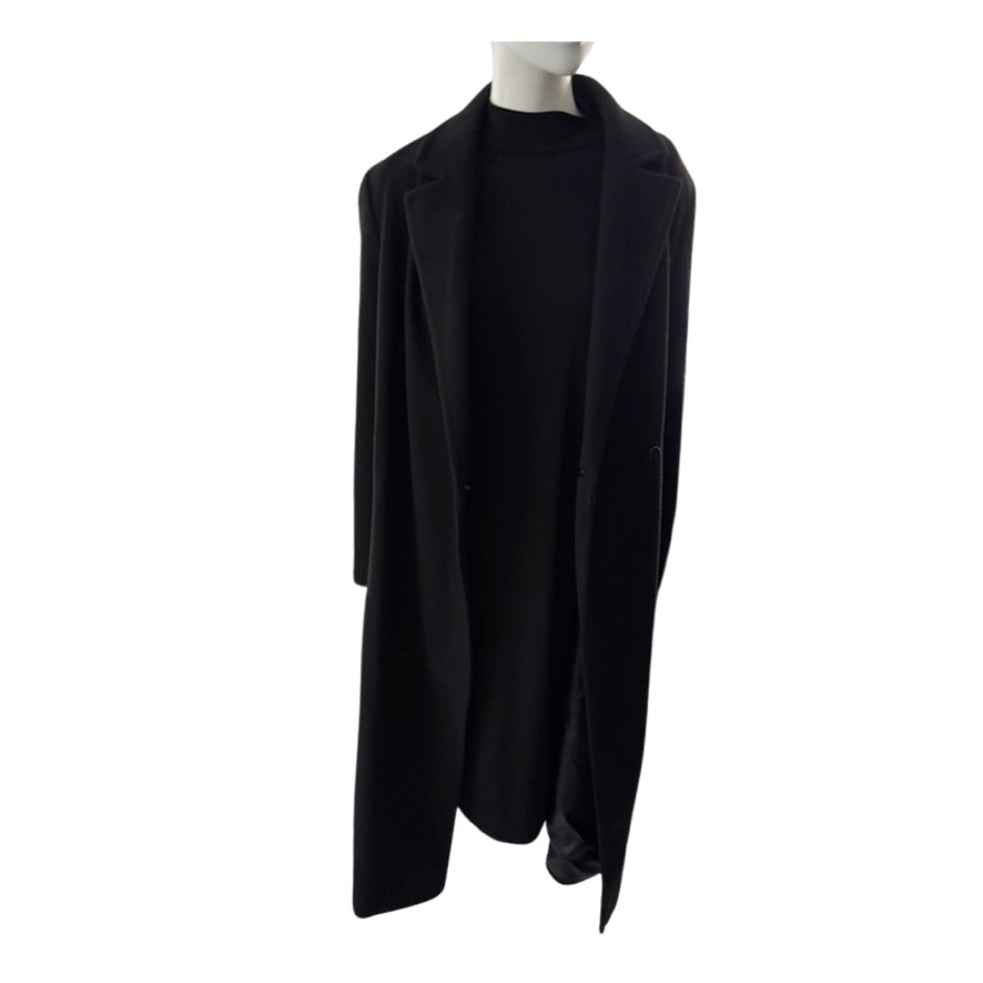 Black coat on a mannequin against a white background