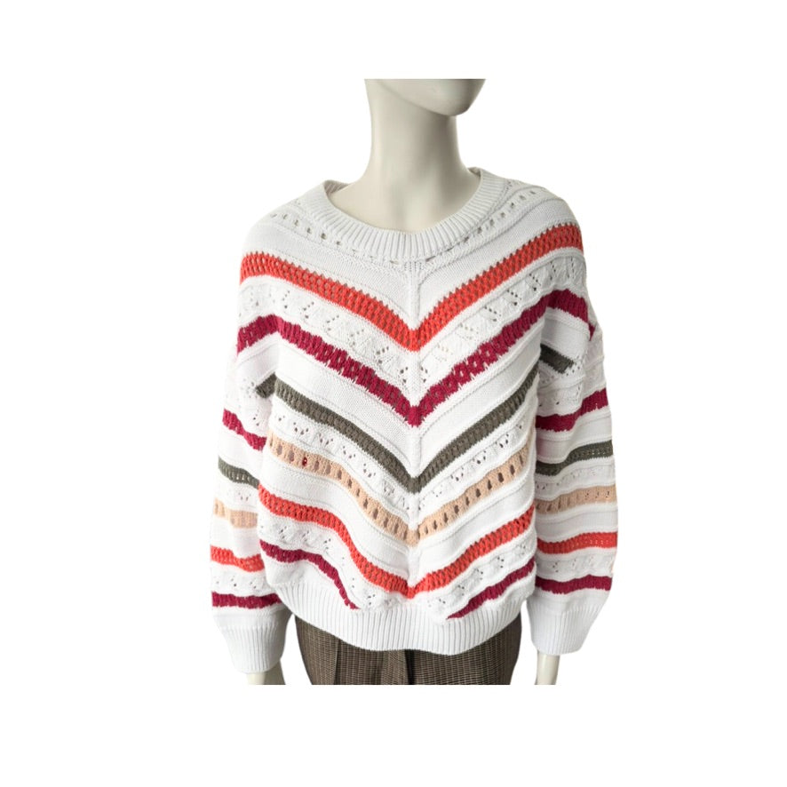 Striped sweater on a mannequin against a white background