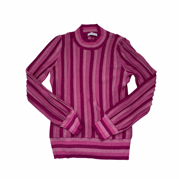Pink and purple striped sweater on a white background