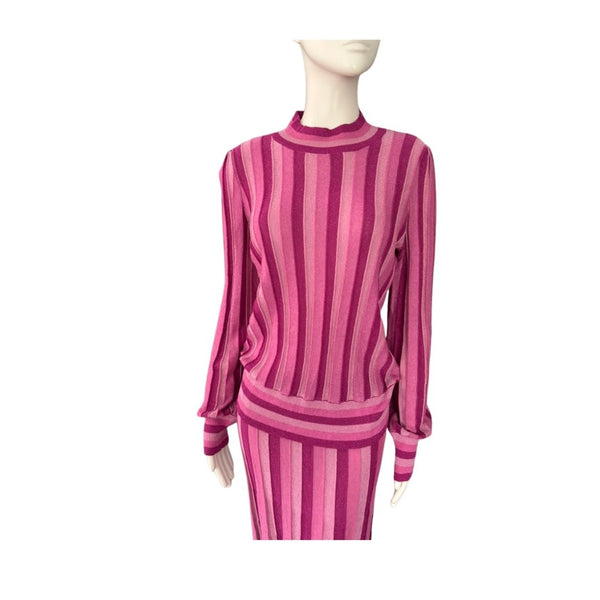 Gallery Striped Knit Skirt Top Co-ord Pink Size S – Preloved