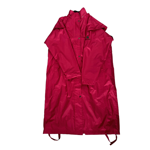 Red raincoat with a hood on a white background