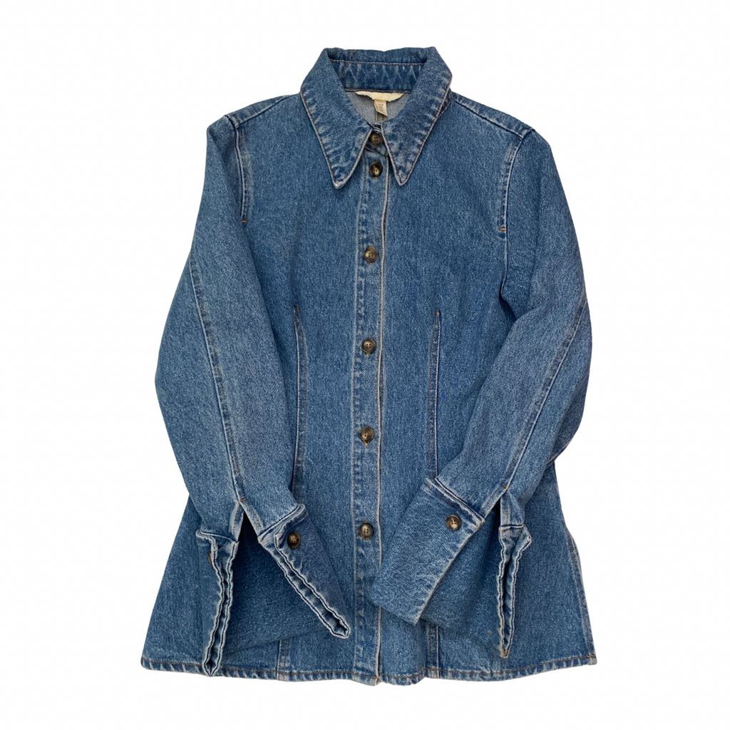 Blue denim jacket on a white background