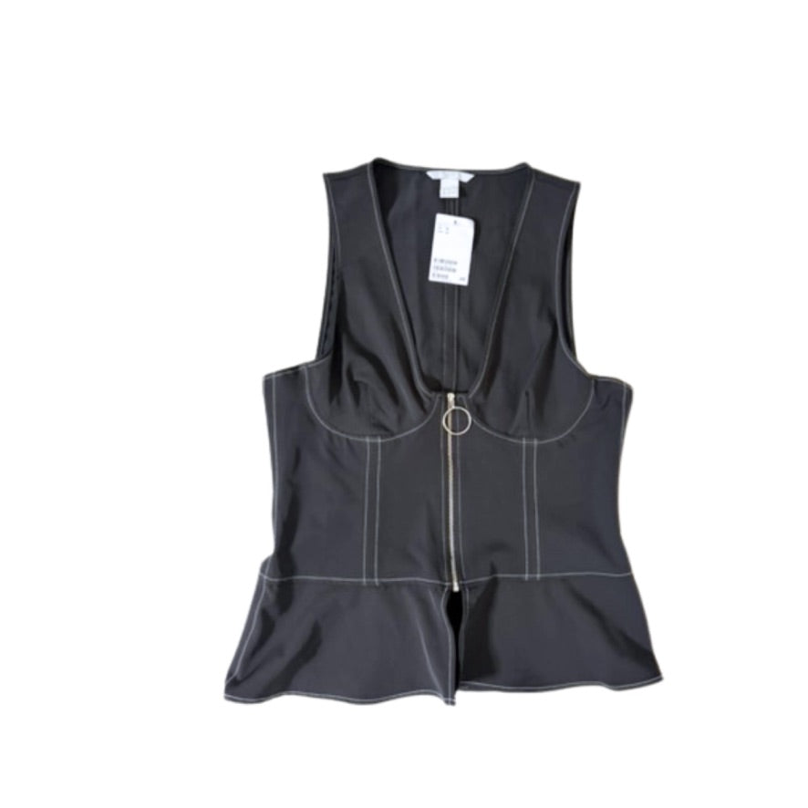 Black vest with a zipper on a white background