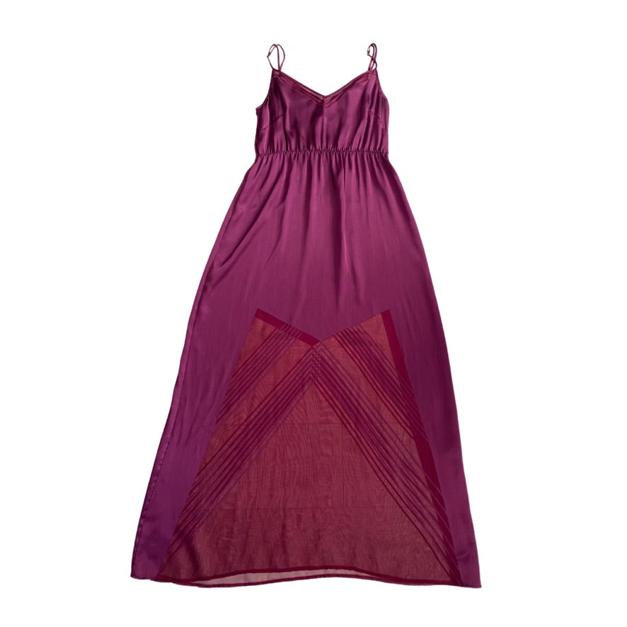 Burgundy dress with geometric pattern on a white background