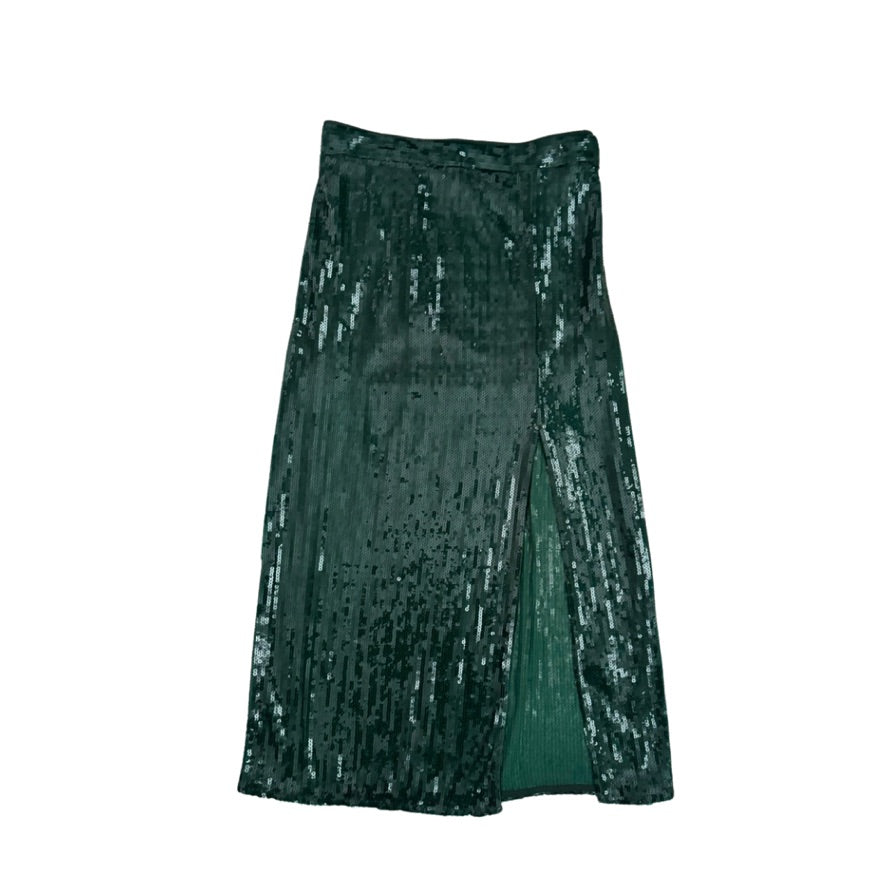 Green sequin skirt on a white background