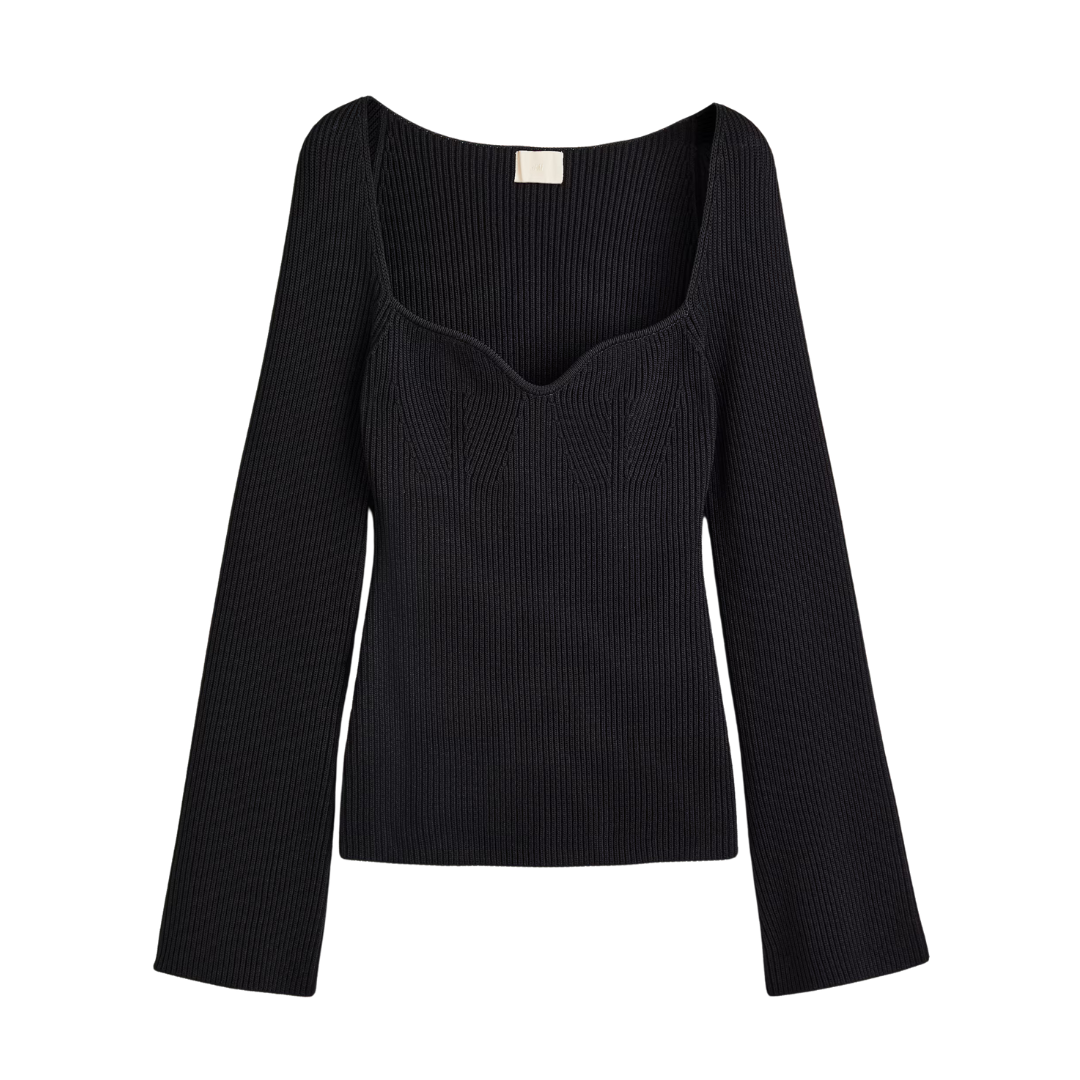 Black long-sleeve top on a white background