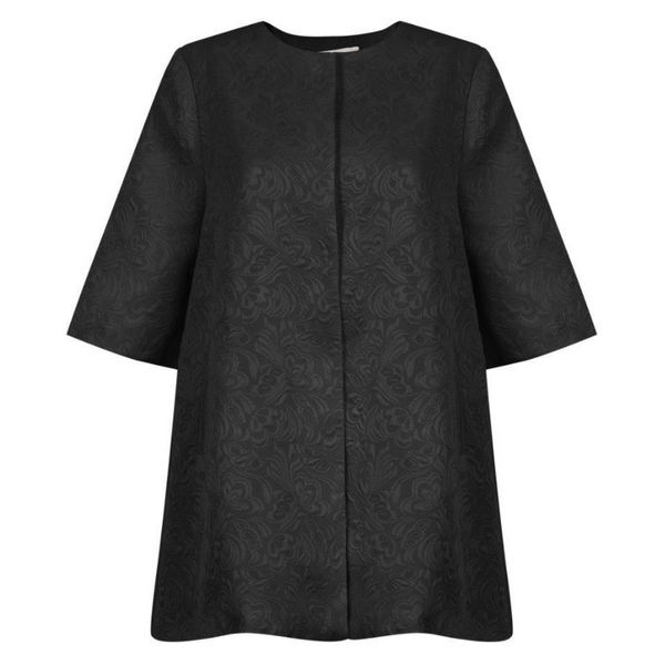 Brocade Floral Dress Coat Black