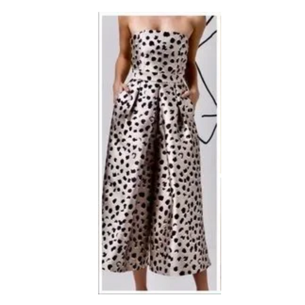 C/MEO COLLECTIVE Leopard Print Strapless Wide Leg Jumpsuit Gold SIZE L - New