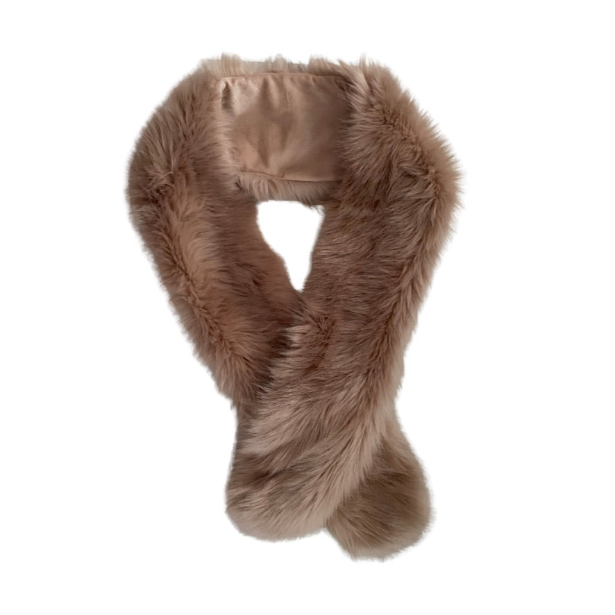 Brown faux fur scarf on a white background
