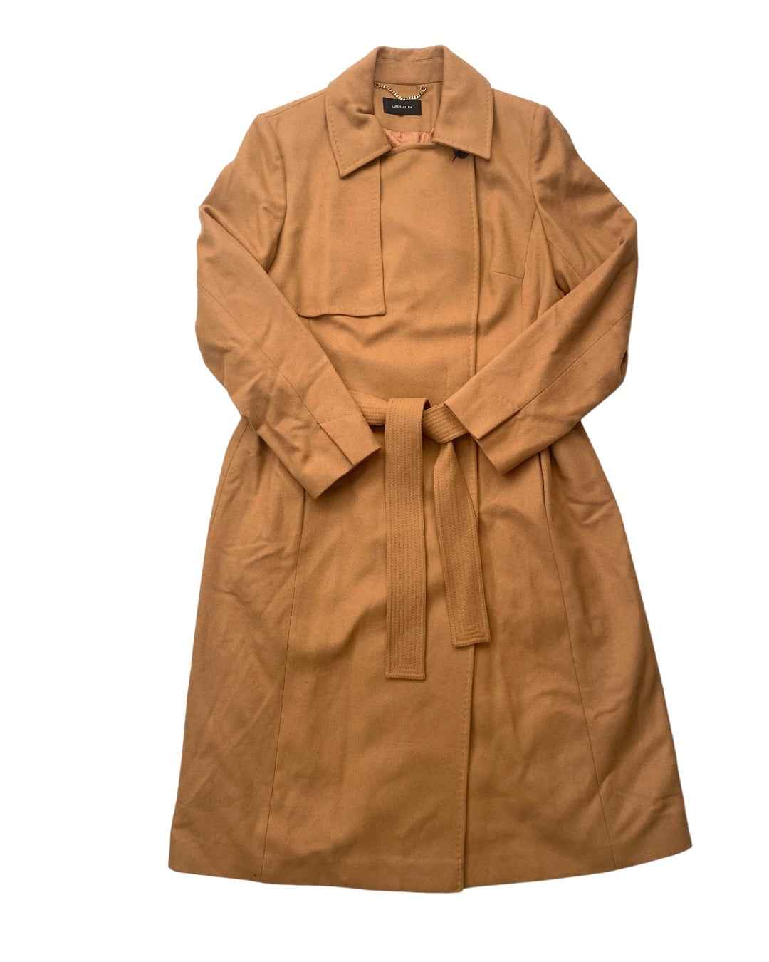 Tan trench coat on a white background
