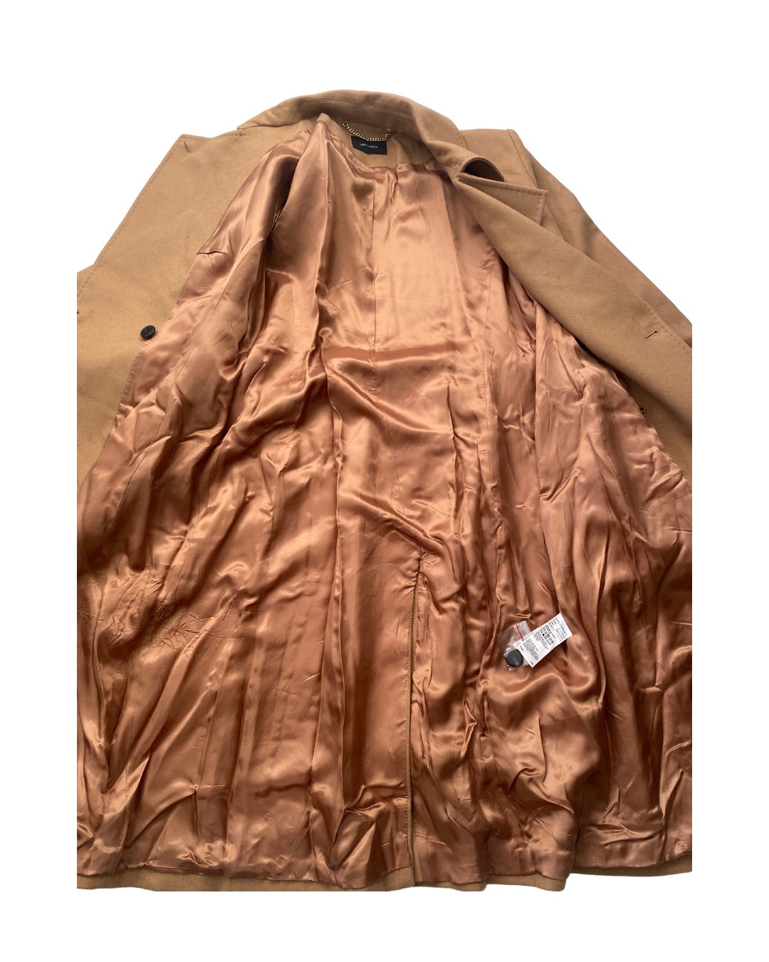 Brown jacket with a visible brand label on a white background