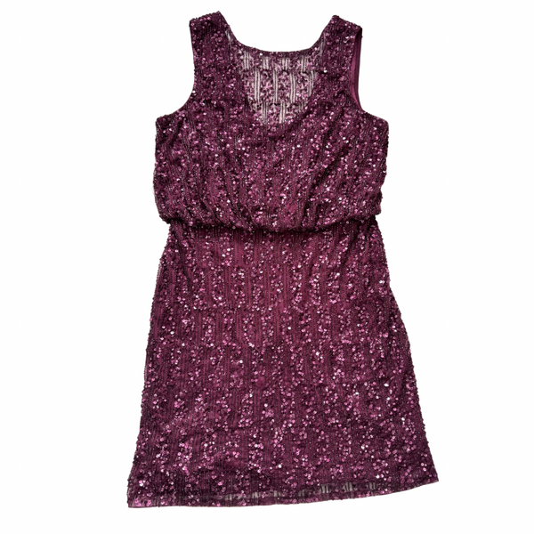 Plum sequin sleeveless mini dress by Lace & Beads, UK 14, fully lined – Preloved.