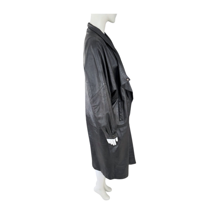 Mannequin wearing a dark gray trench coat on a white background