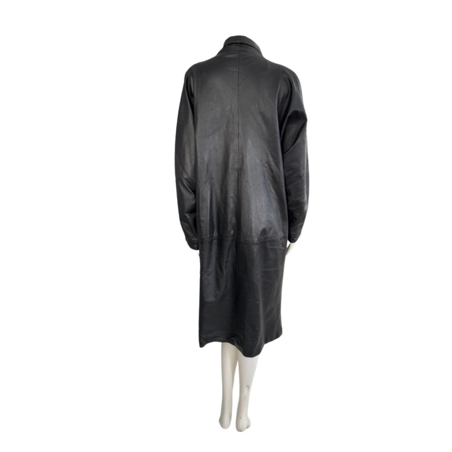 Black leather coat on a mannequin against a white background