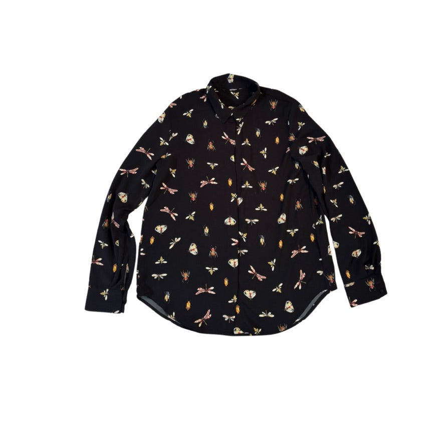 Black shirt with insect pattern on a white background