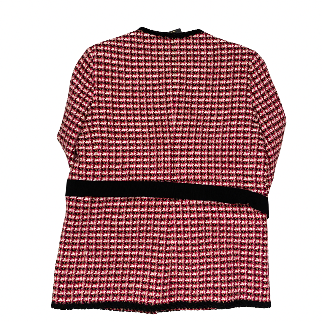 Red and black checkered jacket with a black band at the waist on a white background
