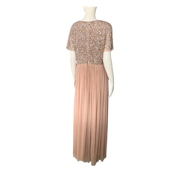 MAYA Tall Sequins Tulle Maxi Dress Taupe SIZE 16 - Preloved