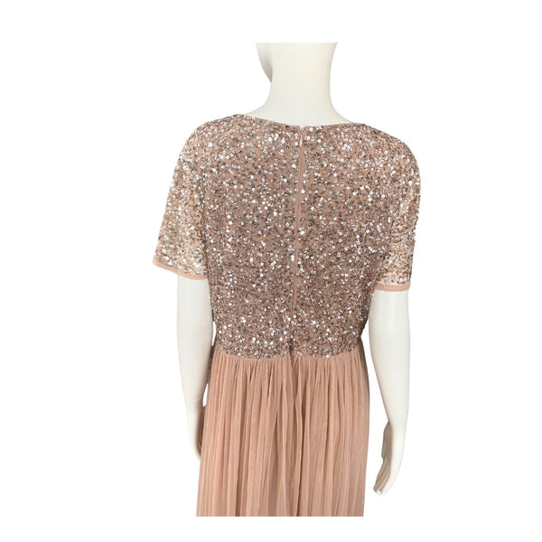 MAYA Tall Sequins Tulle Maxi Dress Taupe SIZE 16 - Preloved