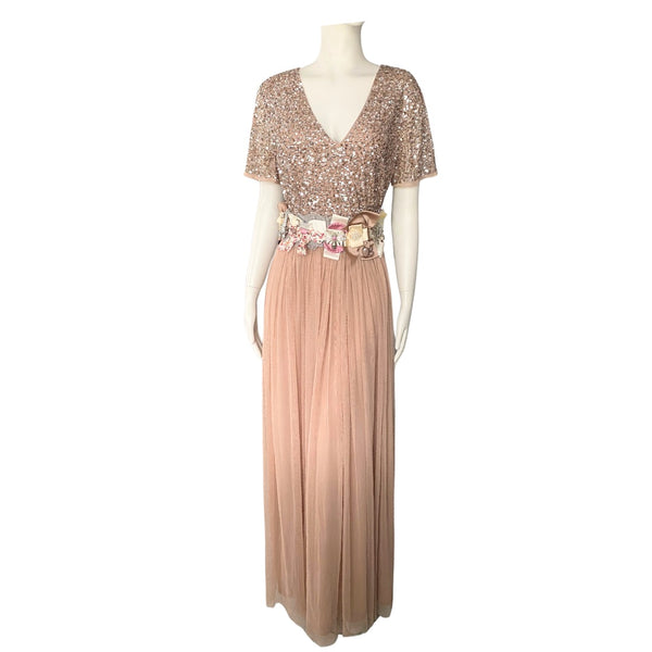 MAYA Tall Sequins Tulle Maxi Dress Taupe SIZE 16 - Preloved