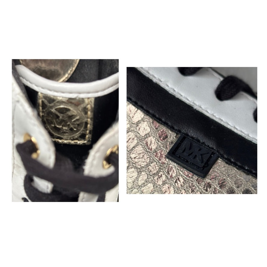 Close-up of a shoe with a brand logo on a textured surface