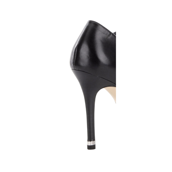 Black high-heeled shoe on a white background