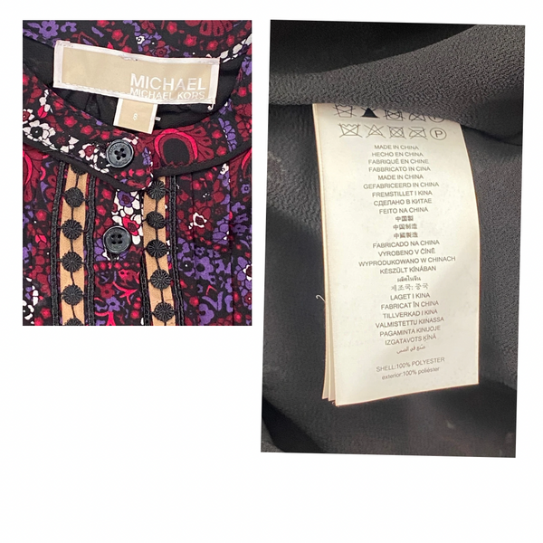 Close-up of a clothing tag with 'Michael' brand name and text on a garment.